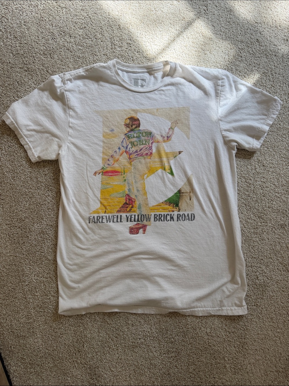 Elton John - White Graphic 'Farewell Yellow Brick Road' T-Shirt